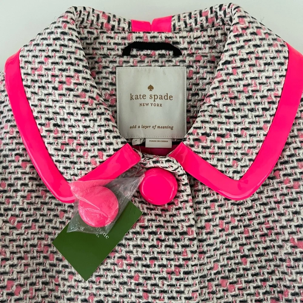 KATE SPADE Carrie’s Pink Tweed Coat With Hot Pink Buttons Size 4